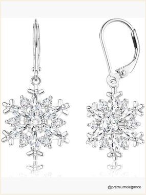 Snowflake Dangle Earrings Sterling Silver Cubic Zirconia Leverback Drop Earrings